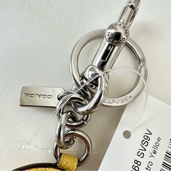 Coach Retro Yellow & Silver Leather Zip Heart Coin Case Bag Charm New - Picture 6 of 9